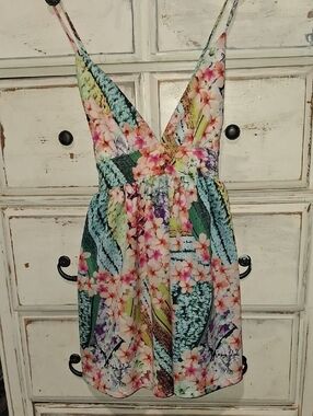 Floral V-Neck Mini Dress in Multicolor